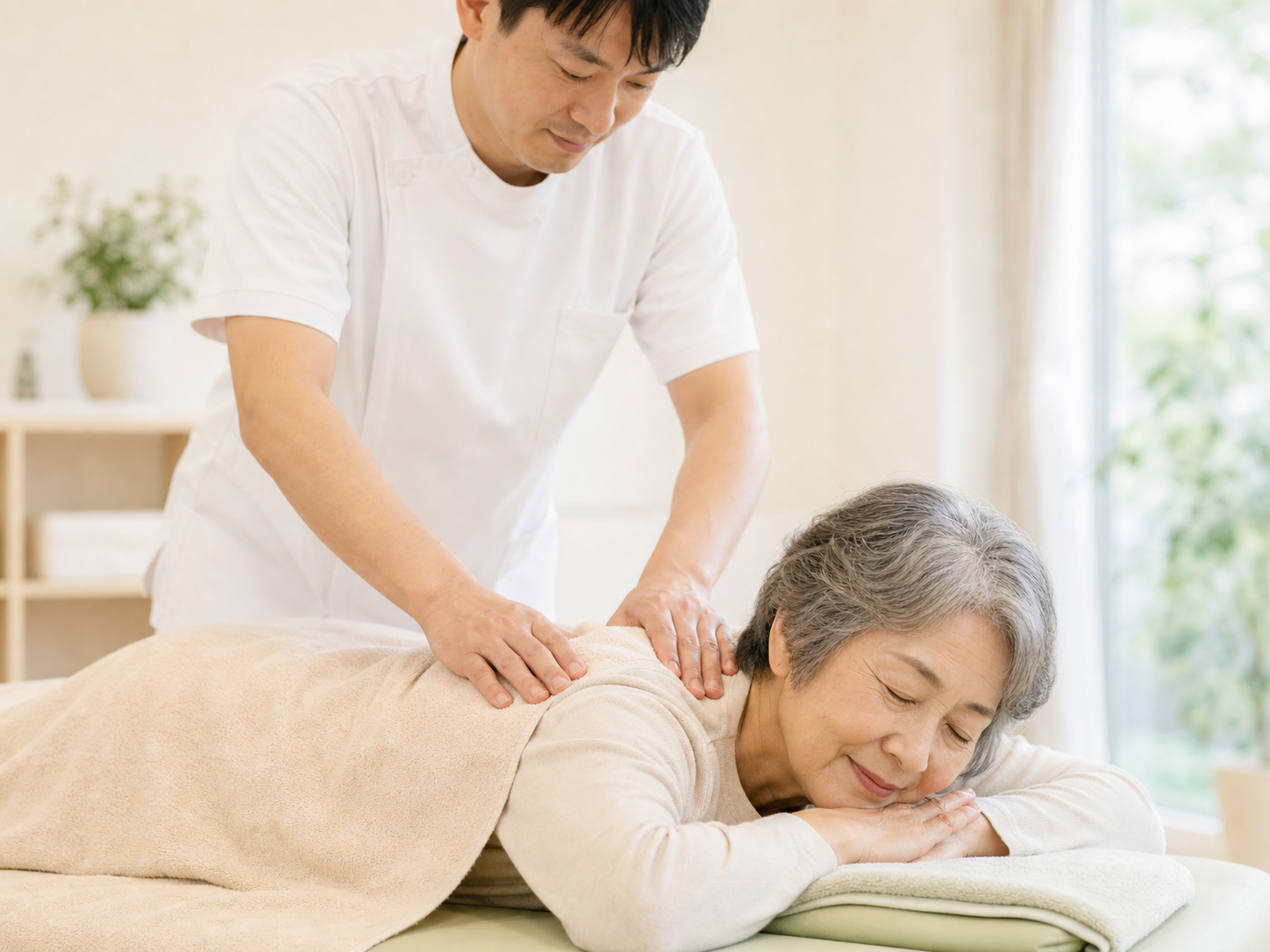 訪問先でのマッサージ施術の様子