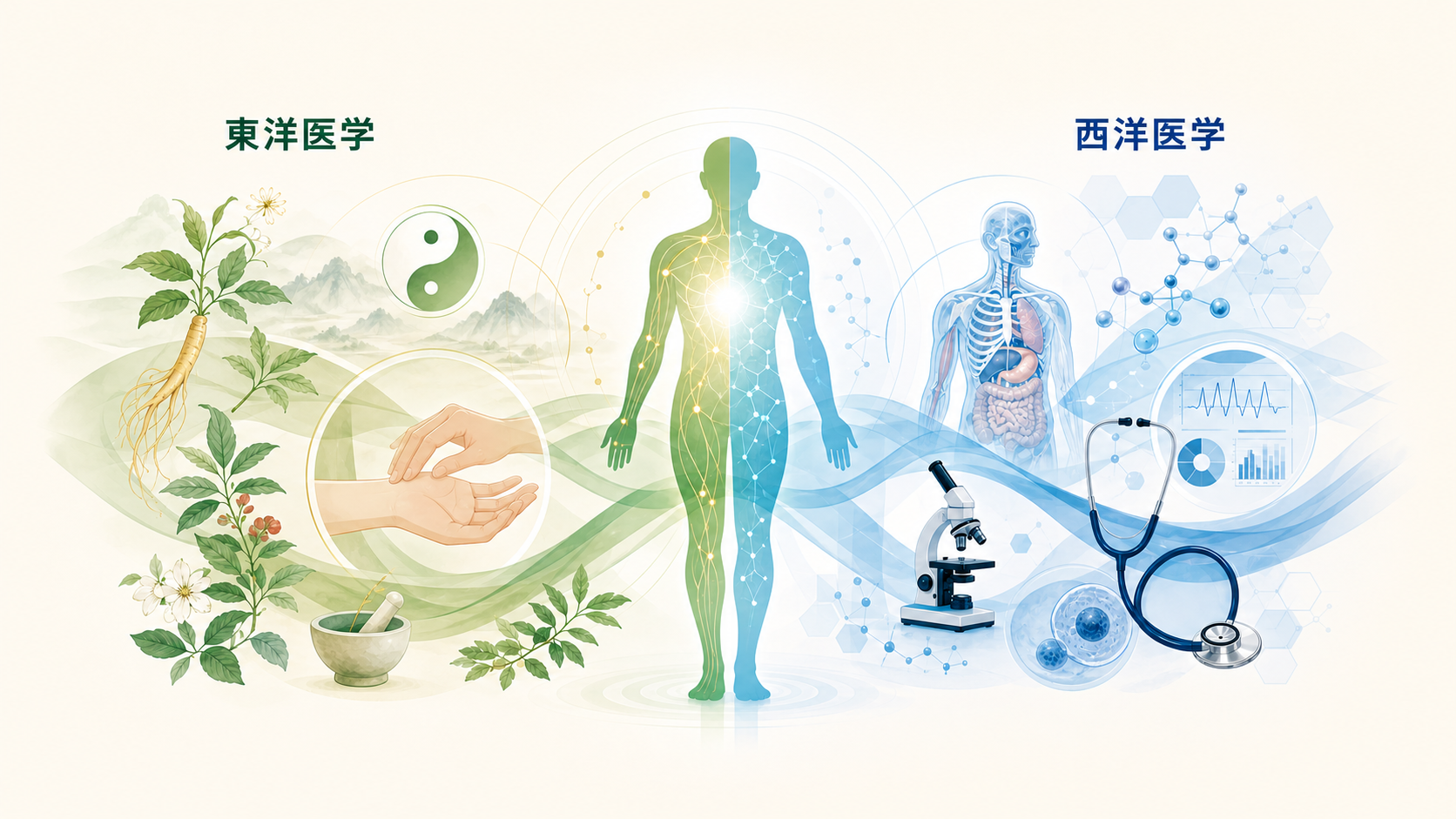 西洋医学と東洋医学の両面からみるイメージ