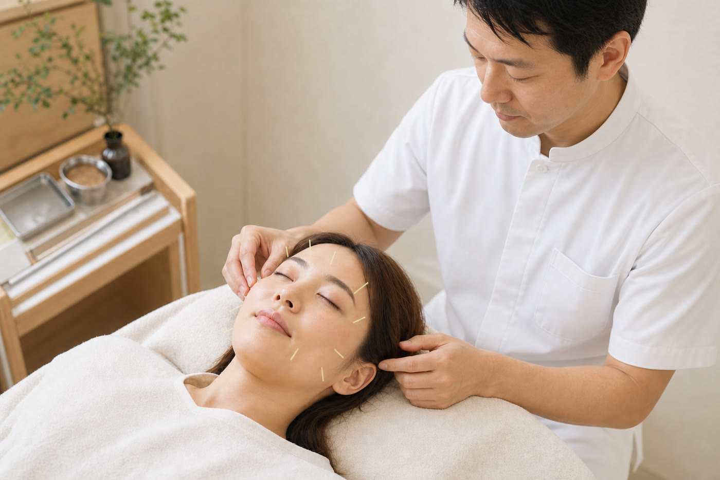 美容鍼の施術の様子